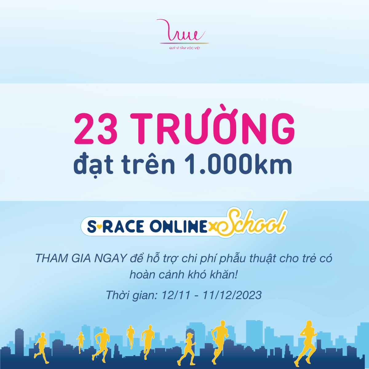 23 trường trên toàn quốc đã được ghi nhận đạt trên 1.000km trong thử thách chạy S-Race online x School!